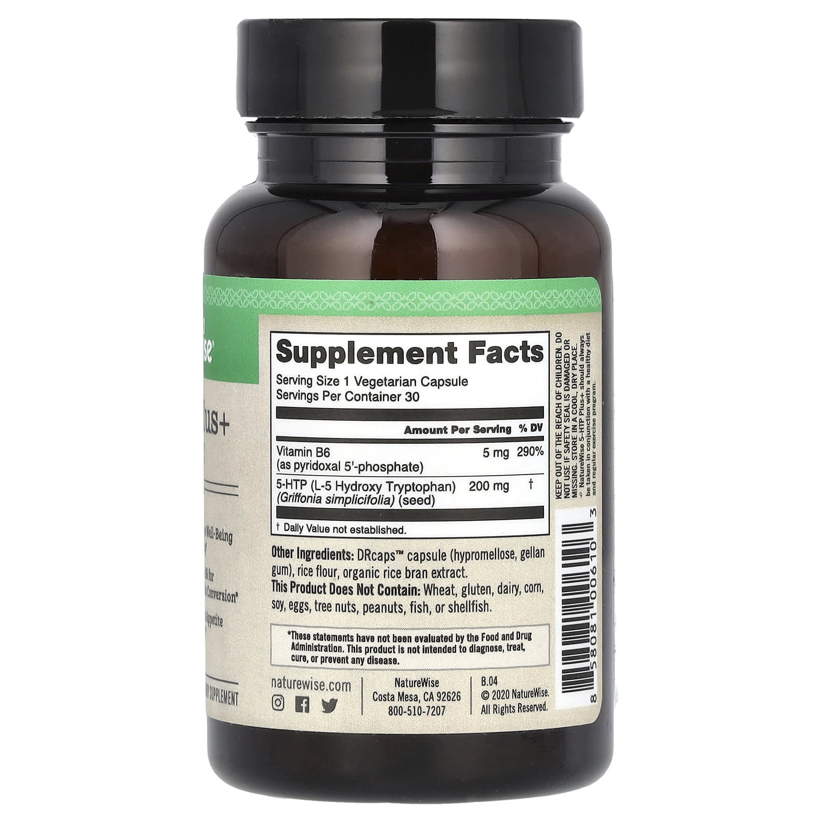 NatureWise, 5HTP Plus+, 200 mg, 30 Vegetarian Capsules