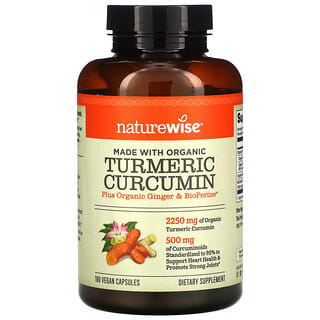 NatureWise, Curcumine de curcuma biologique, 180 capsules vegan