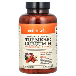 NatureWise, Curcumine de curcuma biologique, 180 capsules vegan