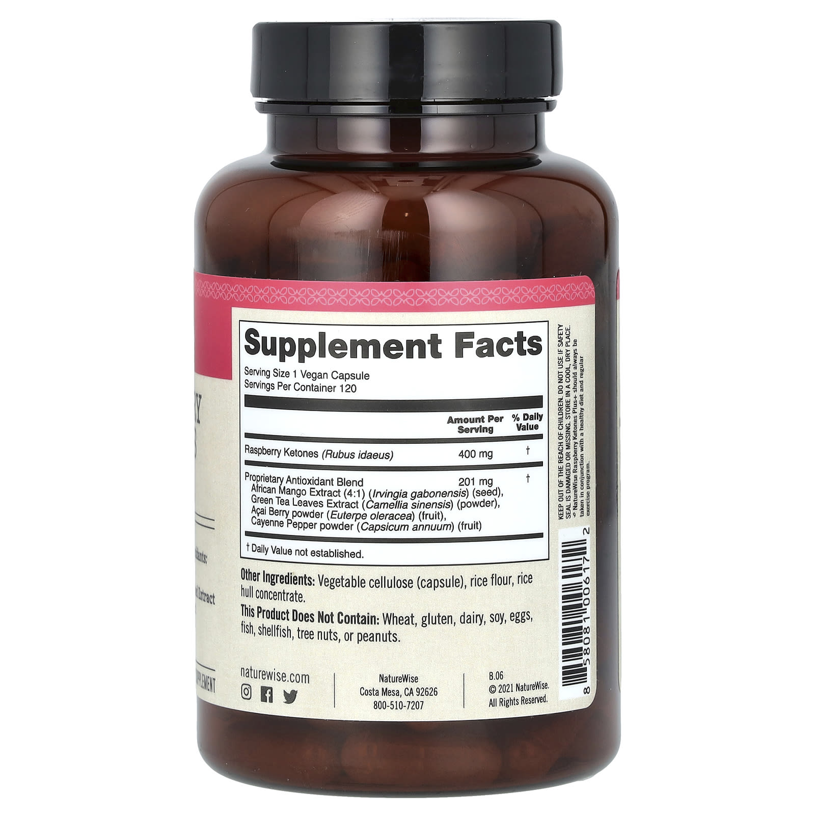 NatureWise, Raspberry Ketones Plus+, 120 Vegan Capsules