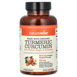 NatureWise, Curcumine de curcuma biologique, 90 capsules vegan