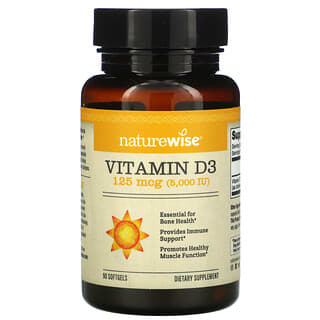 NatureWise, Vitamina D3, 125 mcg (5000 UI), 90 cápsulas blandas