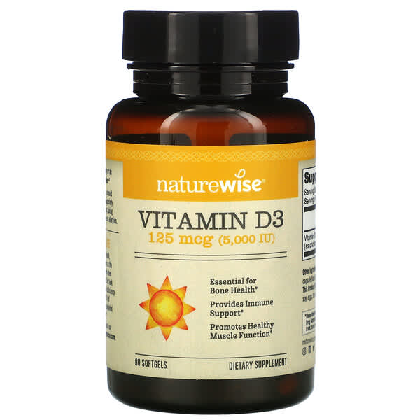 NatureWise, Vitamin D3, 125 Mcg (5,000 IU), 90 Softgels