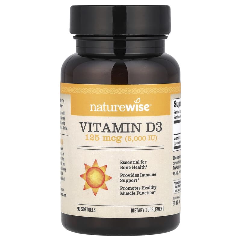 Vitamin D3, 125 mcg (5,000 IU), 90 Softgels