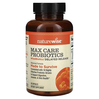 NatureWise, Max Care, пробиотики, WiseBiotics, с отсроченным высвобождением, 60 капсул