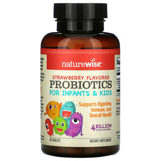 NatureWise, Probióticos para Bebês e Crianças, Morango, 60 Comprimidos