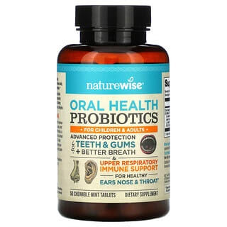 NatureWise, Probióticos para la salud bucal, Para niños y adultos, Menta, 50 comprimidos masticables