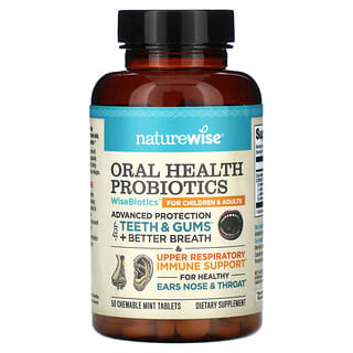 NatureWise, Probióticos para la salud bucal, Para niños y adultos, Menta`` 50 comprimidos masticables