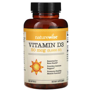 NatureWise, витамин D3, 50 мкг (2000 МЕ), 360 мягких таблеток