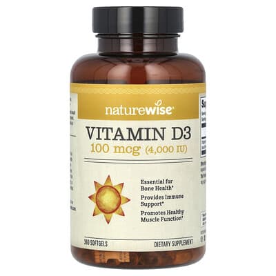 NatureWise, Vitamin D3, 100 mcg (4000 IU), 360 Softgels