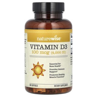 NatureWise, Vitamina D3, 100 mcg (4000 UI), 360 cápsulas blandas