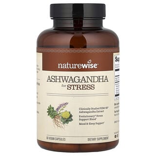 NatureWise, ашваганда для снятия стресса, 60 веганских капсул