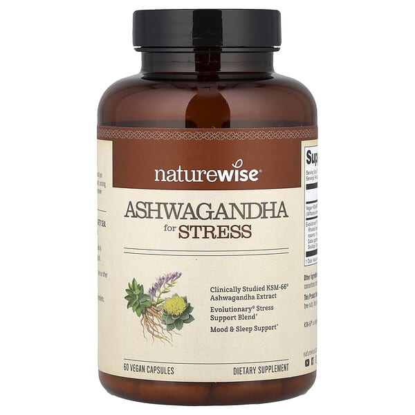 NatureWise, Ashwagandha for Stress, 60 Vegan Capsules — product photo 1