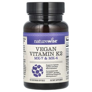 NatureWise, Vegan Vitamin K2, MK-7 und MK-4, 90 vegetarische Weichkapseln