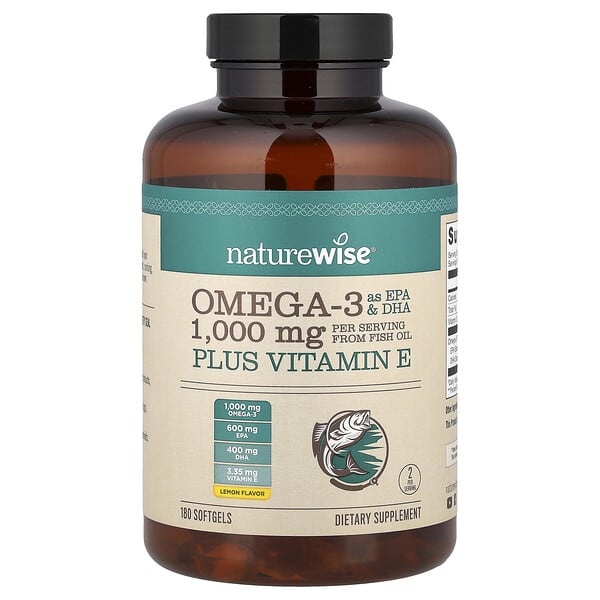 NatureWise, Omega-3 más vitamina E, 180 cápsulas blandas