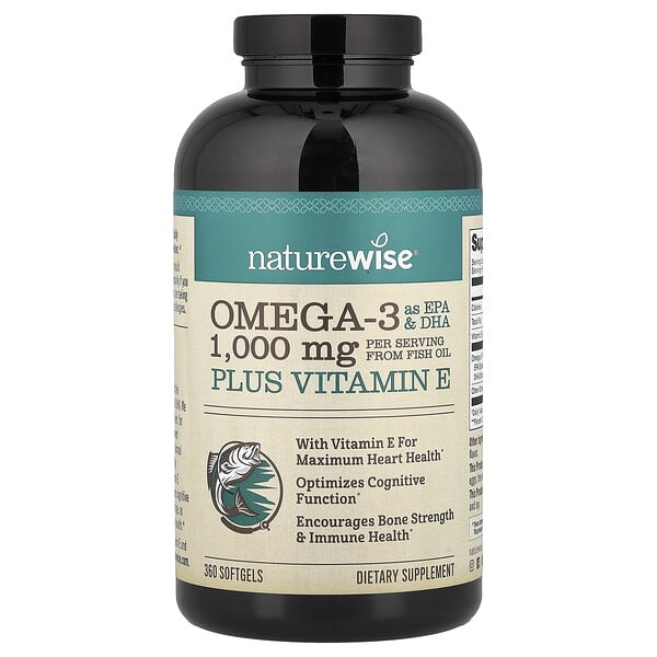 NatureWise, Omega-3 Plus E-vitamiini, 360 pehmeää geeliä