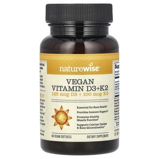 NatureWise, веганские витамины D3 и K2, 60 веганских капсул