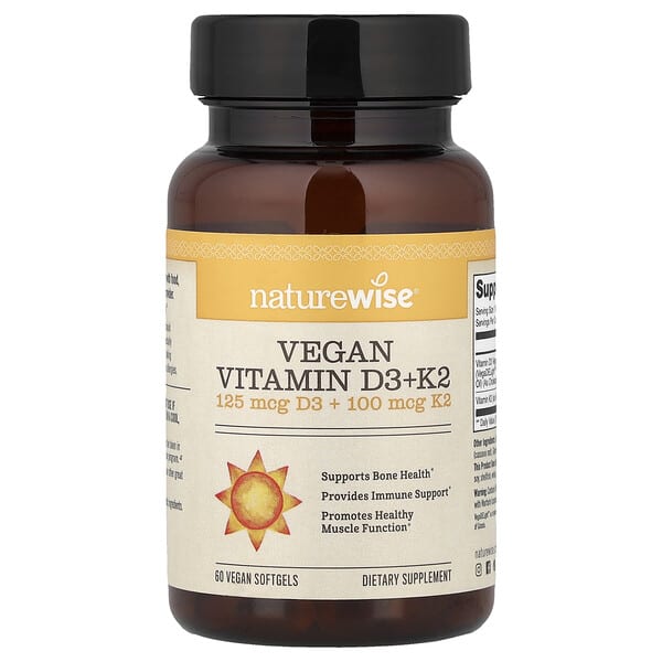 NatureWise, Vegan Vitamin D3 + K2, 60 Vegan Softgels — product photo 1
