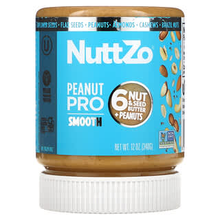 Nuttzo, زبدة Peanut Pro، زبدة 6 مكسرات وبذور + فول سوداني، ناعمة، 12 أونصة (340 جم)