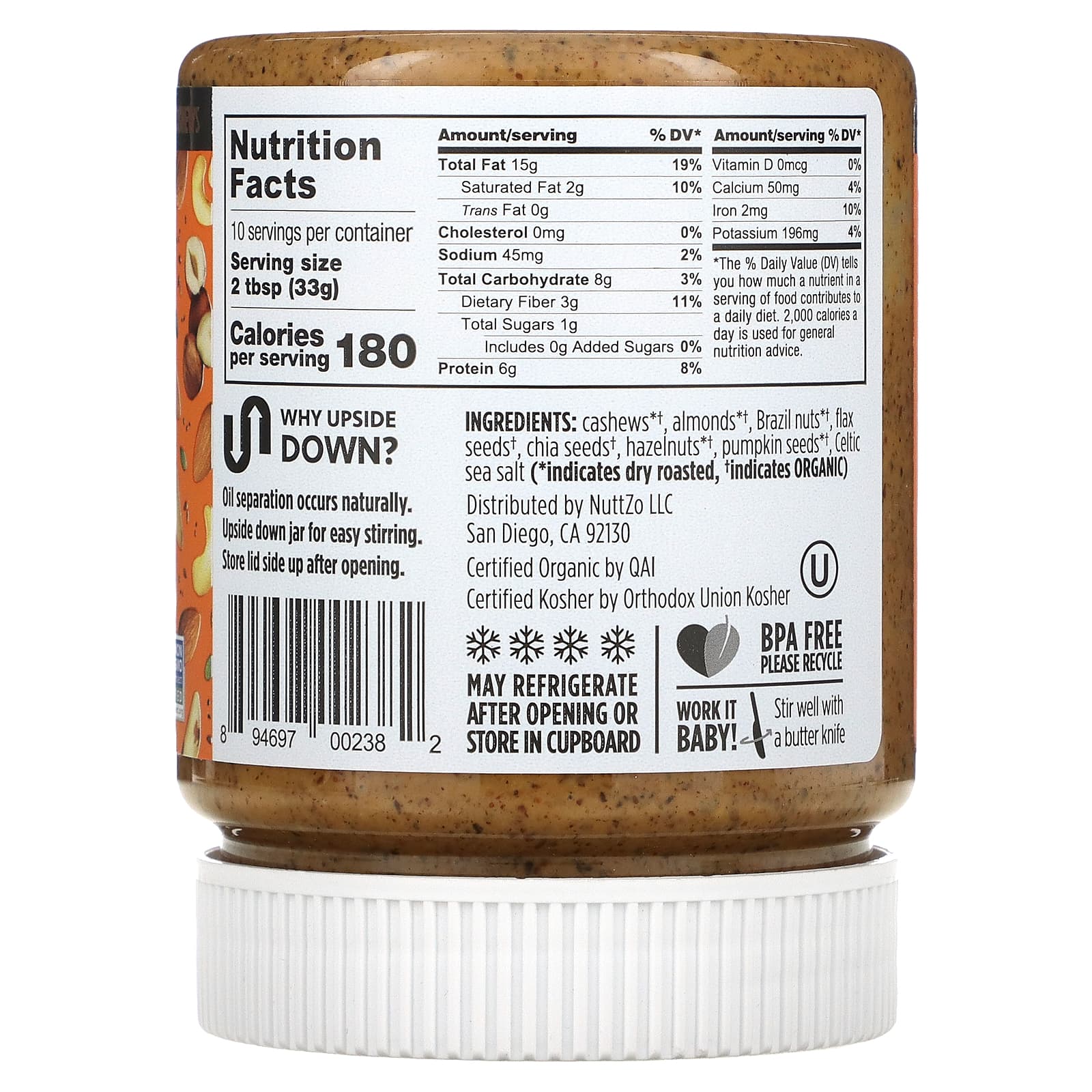 Nuttzo, Organic Power Fuel, 7 Nut & Seed Butter, Smooth, 12 oz (340 g)