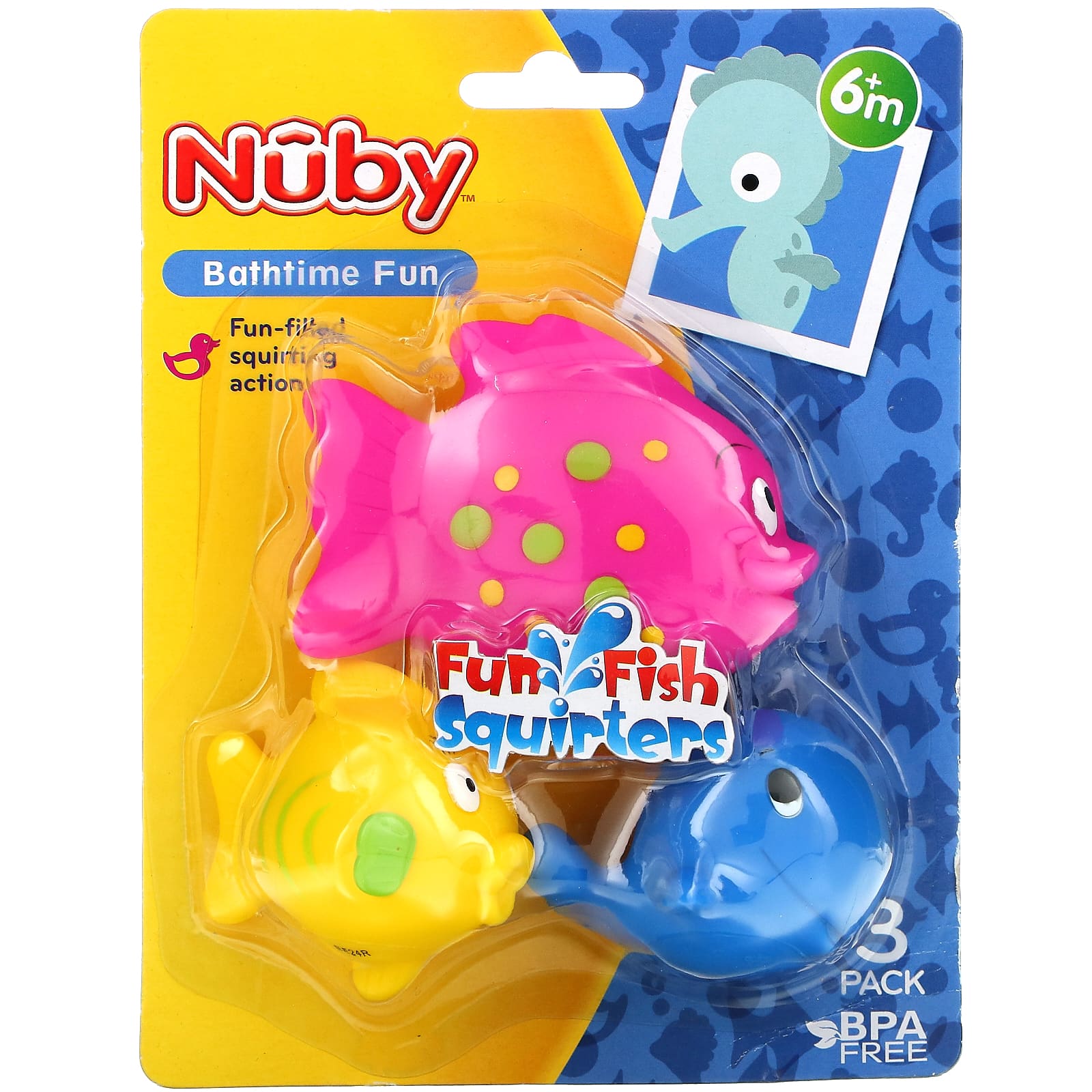 Nuby 3 Pack Fun Fish Squirters Bath Toys BPA Free Unused package damaged 