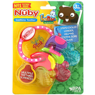 Nuby, Успокаивающий прорезыватель для зубов, ключи от IcyBite, для детей от 3 месяцев, розовый, 1 прорезыватель для зубов