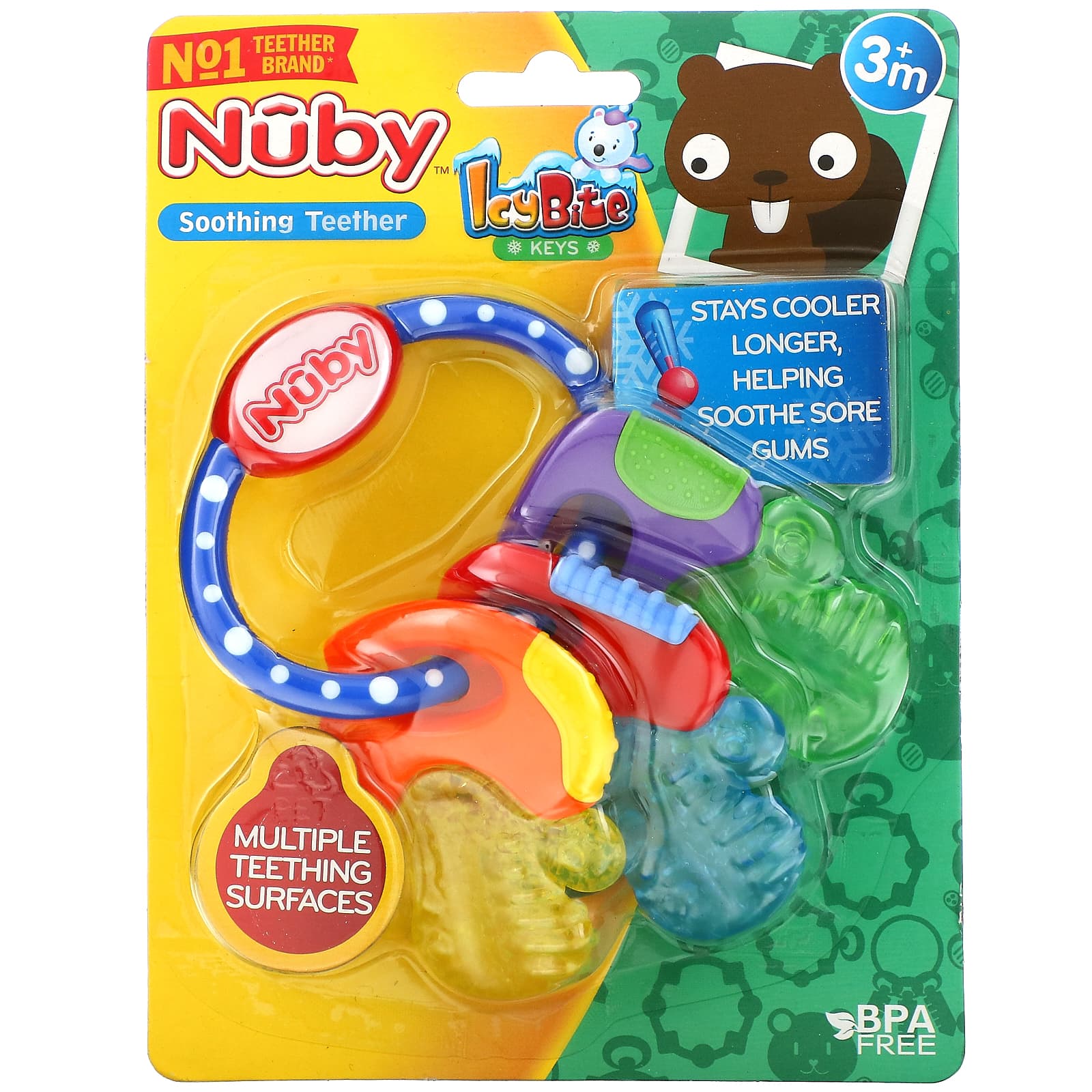 Nuby Icybite  Teether Soothing Painful Gums 3 colours Age 4m Bpa free 