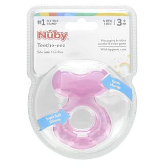 Nuby, Teethe-eez, Silikon-Beißring, ab 3 Monaten, pink, 2-teiliges Set