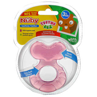 Nuby, Teethe Eez, Beruhigender Beißring, 3+ Monate, Pink, 2-teiliges Set