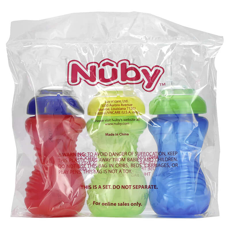 Nuby 3 Pack Girl No-Spill Cup with Flex Straw - 10 Ounce - 12+