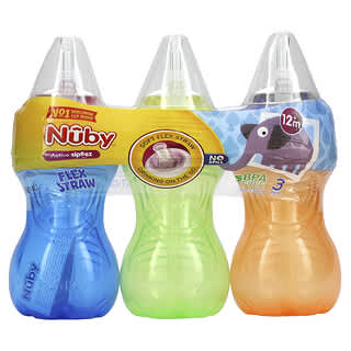 Nuby, No Spill FlexStraw Cups, 12+Months, Neutral, 3 Pack, 10 oz (300 ml) Each