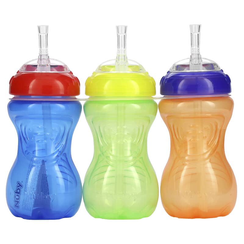 Nuby 3 Pack No-Spill Cup with Flex Straw - Neutral - 10 Ounce - 12+ Months