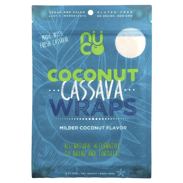 NUCO, Tortillas de coco y yuca, Coco más suave, 5 unidades, 55 g (1,94 oz)