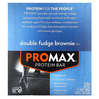 NuGo Nutrition, Barrita proteica ProMax, Brownie con doble dulce de azúcar, 12 barritas, 75 g (2,64 oz) cada una