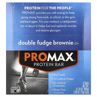 NuGo Nutrition, Barrita proteica ProMax, Brownie con doble chocolate, 12 barritas, 75 g (2,64 oz) cada una