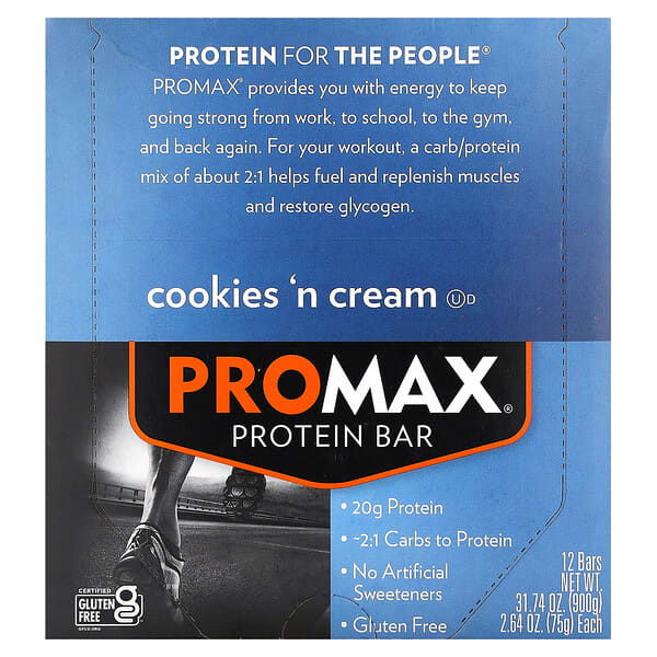 NuGo Nutrition, ProMax 蛋白棒，曲奇奶油味，12 根，每根 2.64 盎司（75 克）