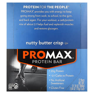 NuGo Nutrition, Promax, Barre protéinée, Barre croustillante au beurre de noix, 12 barres, 75 g pièce