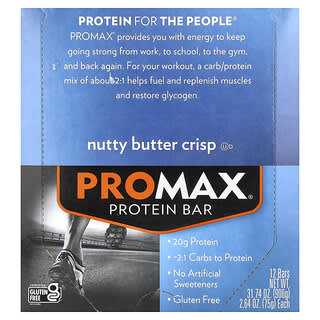 NuGo Nutrition, Promax Protein Bar, Nutty Butter Crisp, Proteinriegel, nussig-butter-knusprig, 12 Riegel, je 75 g (2,64 oz.).