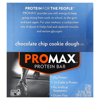 NuGo Nutrition, ProMax Protein Bar, Chocolate Chip Cookie Dough, Proteinriegel mit Schokoladenstückchen, Cookiedough, 12 Riegel, je 75 g (2,64 oz.).