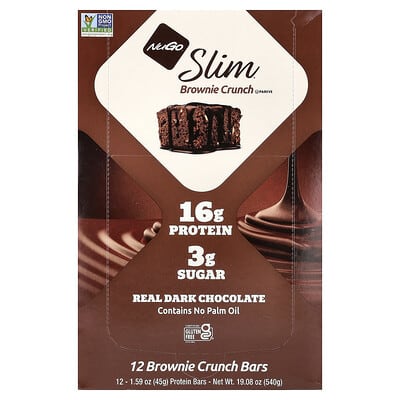 NuGo Nutrition, Slim®, Protein Bar, Brownie Crisp, 12 Bars, 1.59 oz (45 g) Each