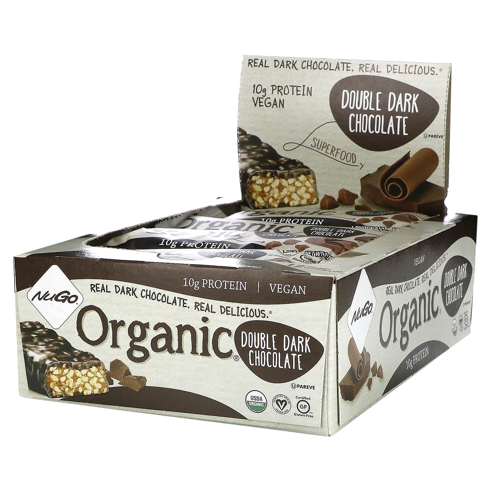 NuGo Nutrition, Organic Protein Bars, Double Dark Chocolate, 12 Bars, 1