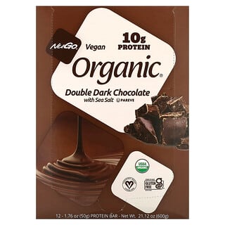 NuGo Nutrition‏, חטיפי חלבון אורגניים, דאבל שוקולד מריר עם מלח ים, 12 חטיפים, 50 גרם (1.76 אונקיות) כל אחד