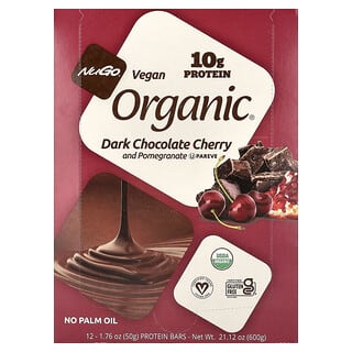 نوغو نوتريشن‏, ألواح بروتين Organic® ، شوكولاتة داكنة بالكرز والرمان ، 12 لوحًا ، 1.76 أونصة (50 جم) لكل لوح