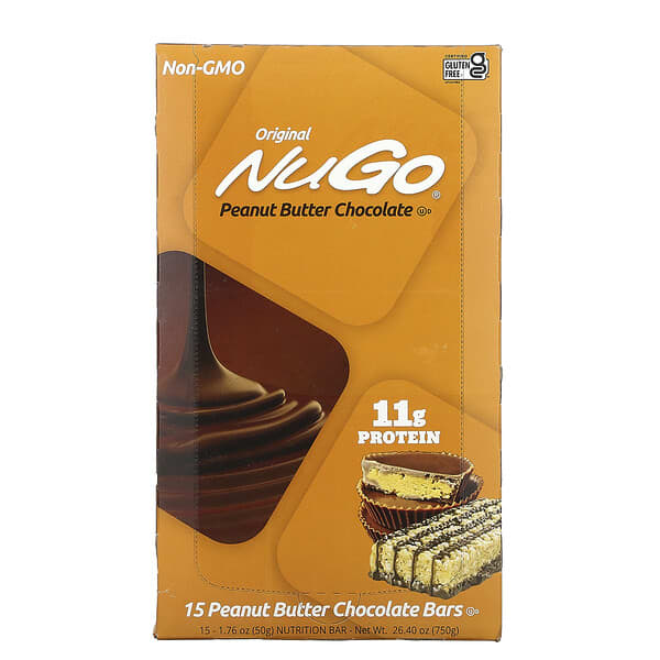 NuGo Nutrition, Original Peanut Butter Chocolate Bars, 15 Bars, 1.76 oz