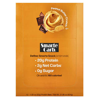 NuGo Nutrition‏, חטיף Smarte Carb, חמאת בוטנים קראנצ‘י, 12 חטיפים, 50 גרם (1.76 אונקיות) כל אחד