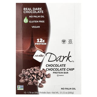 NuGo Nutrition, Barres protéinées NuGo Dark®, Chocolat et pépites de chocolat, 12 barres, 50 g pièce