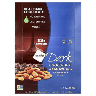 NuGo Nutrition, Dark®, Protein Batangan, Almon Cokelat Dengan Garam Laut, 12 Batangan, Masing-Masing 50 g (1,76 ons)