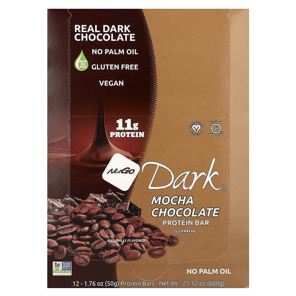 NuGo Nutrition, Dark® 프로틴바, 모카 초콜릿, 바 12개, 각 50g(1.76oz)