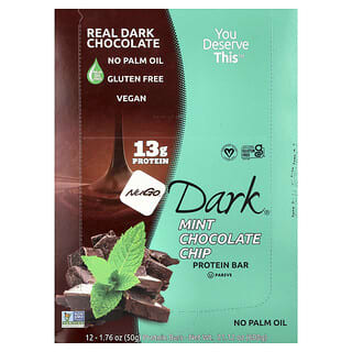 NuGo Nutrition, Dark®, Protein Batangan, Keping Cokelat Mint, 12 Batangan, Masing-Masing 50 g (1,76 ons)