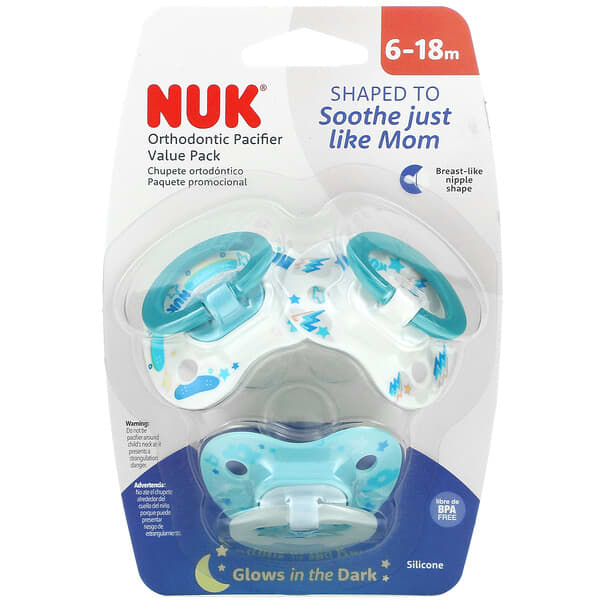 NUK‏, Orthodontic Pacifier Value Pack, 6-18 Months, Boy, 3 Pack